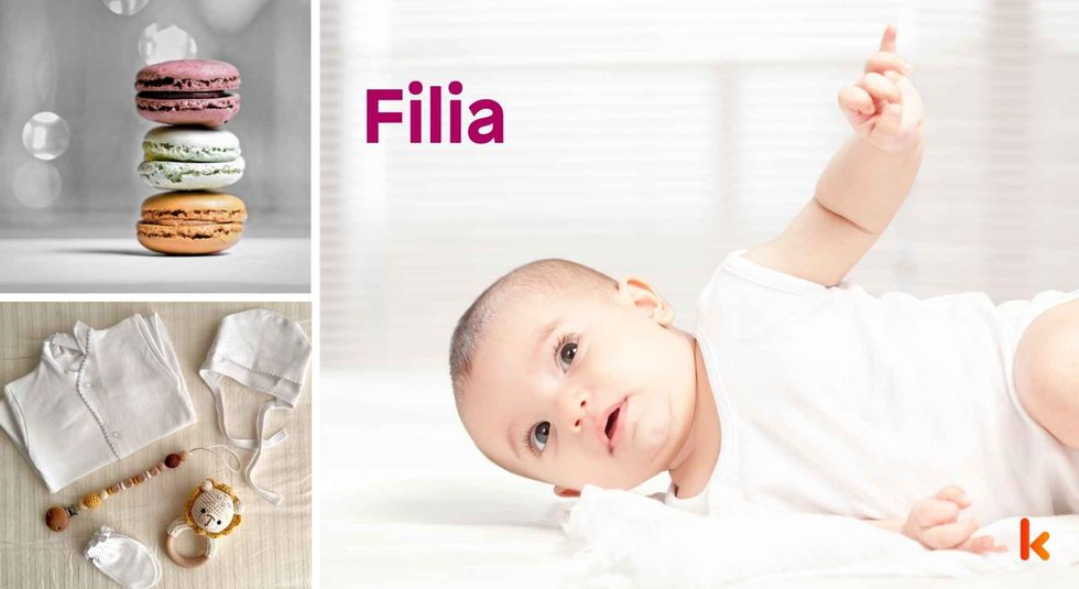 Baby name Filia - cute baby, macarons and clothes