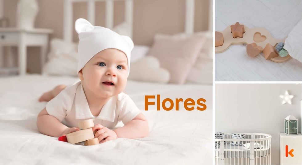 Baby name Flores - cute baby, crib, toys