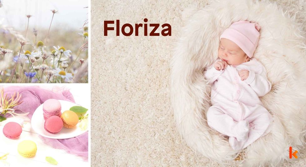 Baby name Floriza - cute baby, flowers, macarons