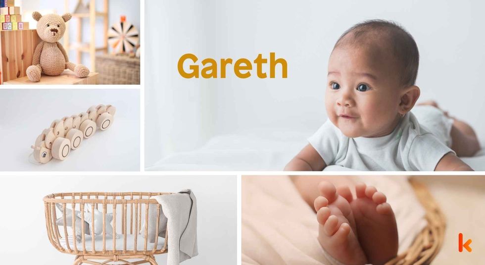 Baby Name Gareth - cute baby, baby crib, baby foot, toy.