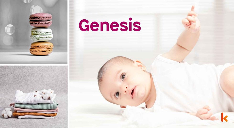 Baby name Genesis - cute baby, macarons and clothes