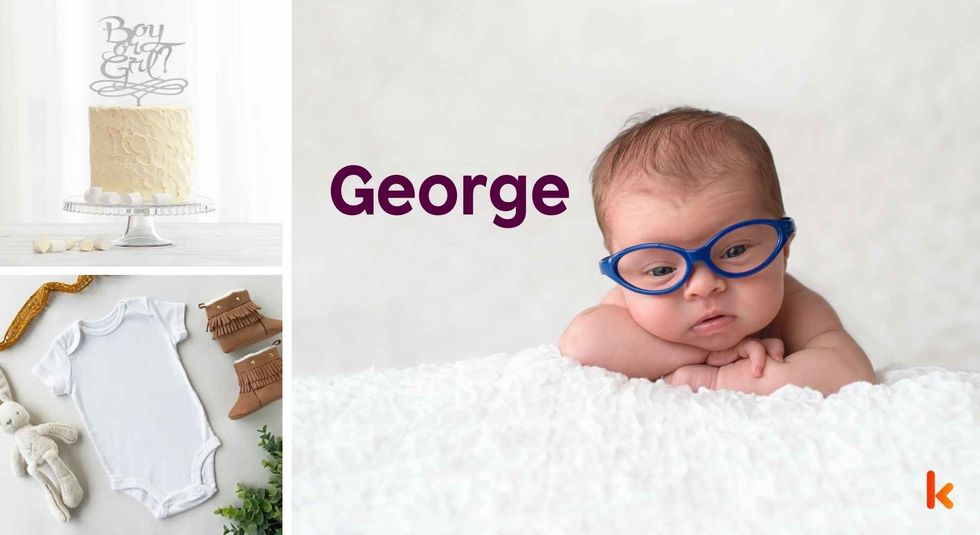 Baby Name George - cute baby, baby clothes & shoes, birthday cake.