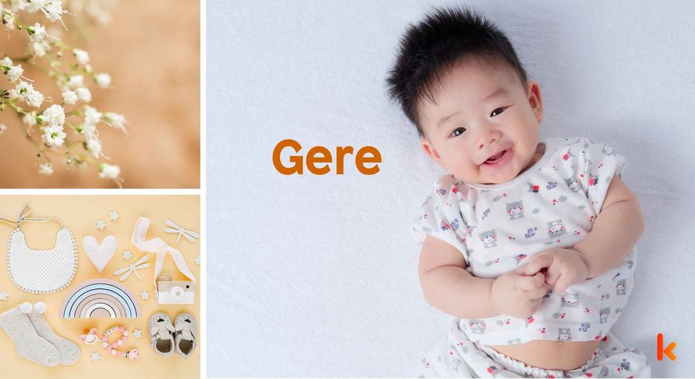 Baby Name Gere - cute baby, flowers, shoes and toys.