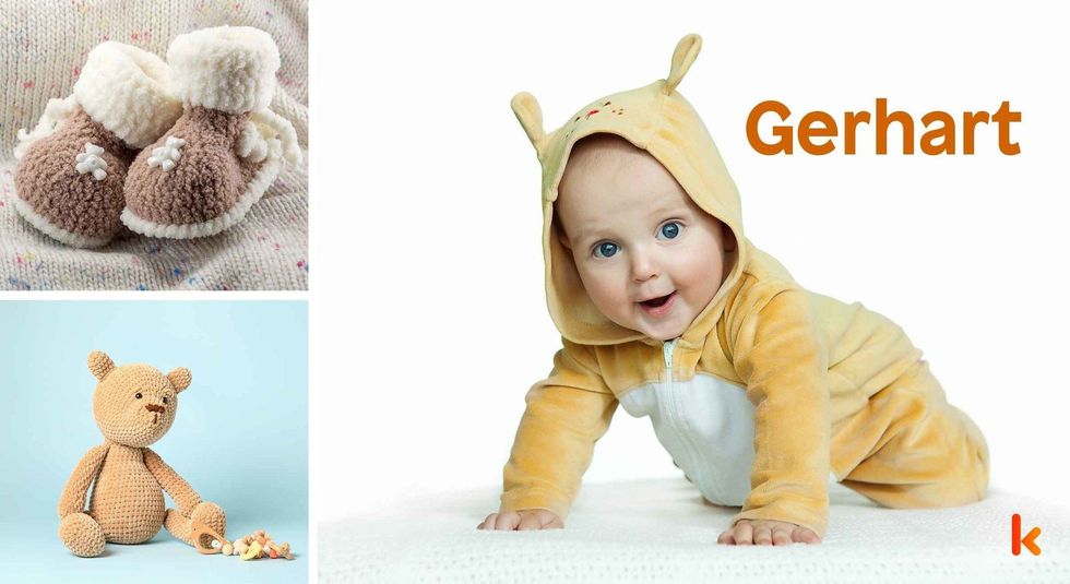 Baby Name Gerhart - cute baby, flowers, shoes and toys.