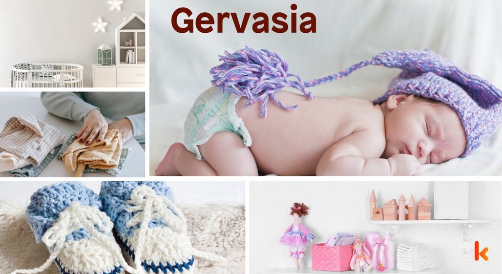 Baby Name Gervasia- cute baby, crib, clothes, accessories, booties.