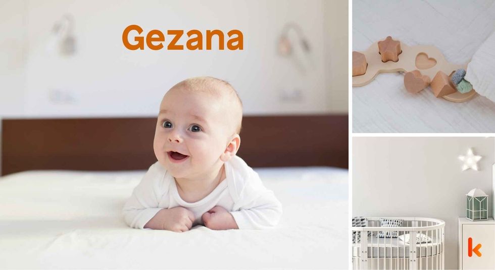 Baby name Gezana - cute baby, crib, toys