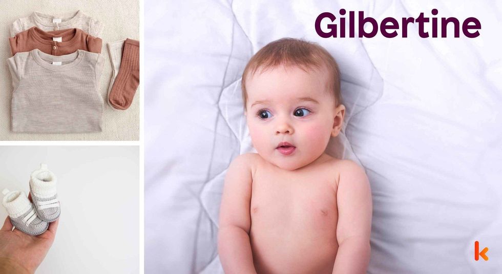 Baby Name Gilbertine- cute baby, booties, clothes.