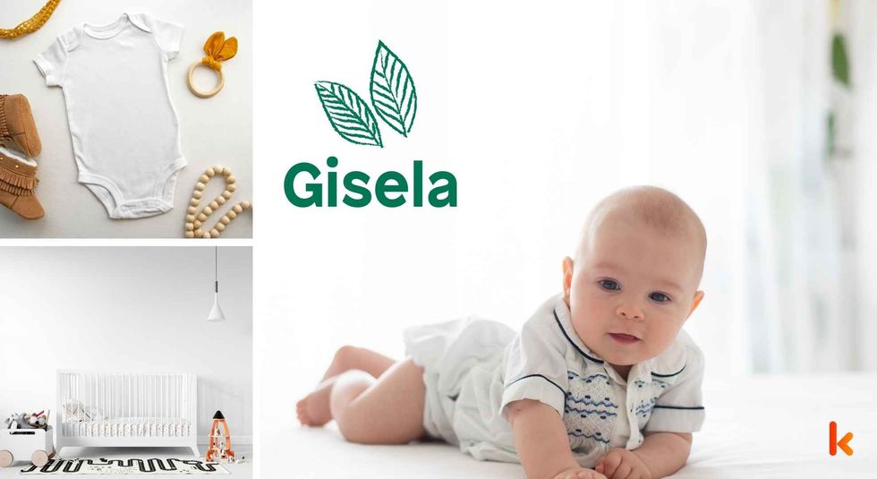 Baby name Gisela - cute baby, clothes, crib, accessories and toys.
