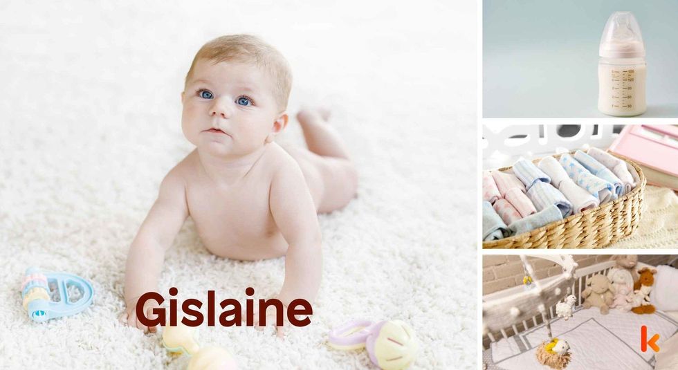 Baby Name Gislaine- cute baby, crib, sipper, clothes
