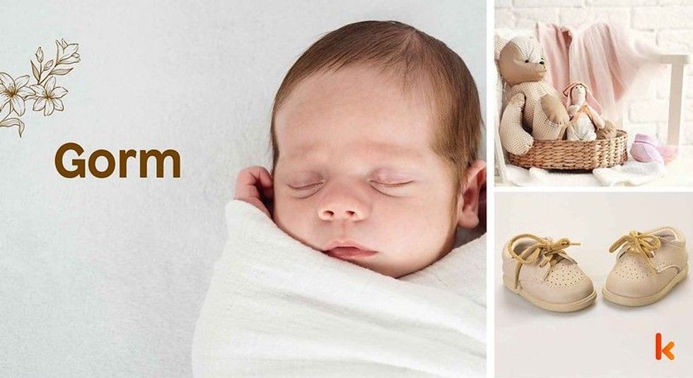 Baby Name Gorm - cute baby, baby shoes, teddy toy.