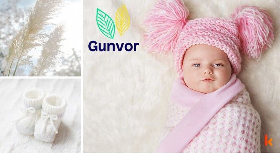 Baby Name Gunvor - cute baby, flowers, shoes and toys.
