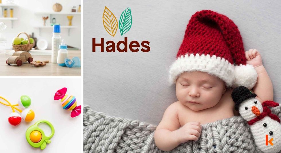 Baby name Hades - cute baby, wooden toys, milk bottle & teethers.