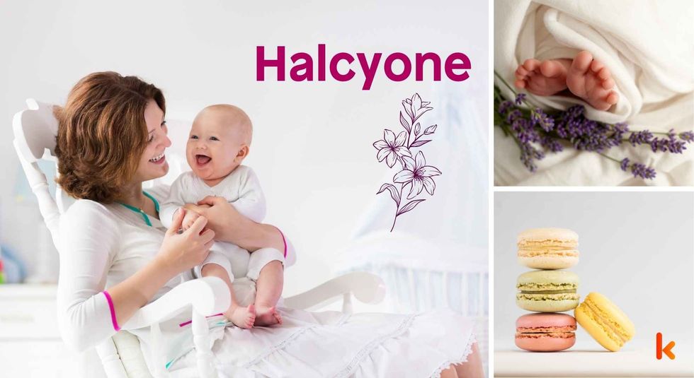 Baby name Halcyone - baby & mother, macarons, feet