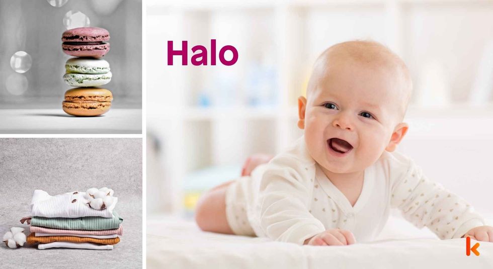 Baby name Halo - cute baby, macarons and clothes