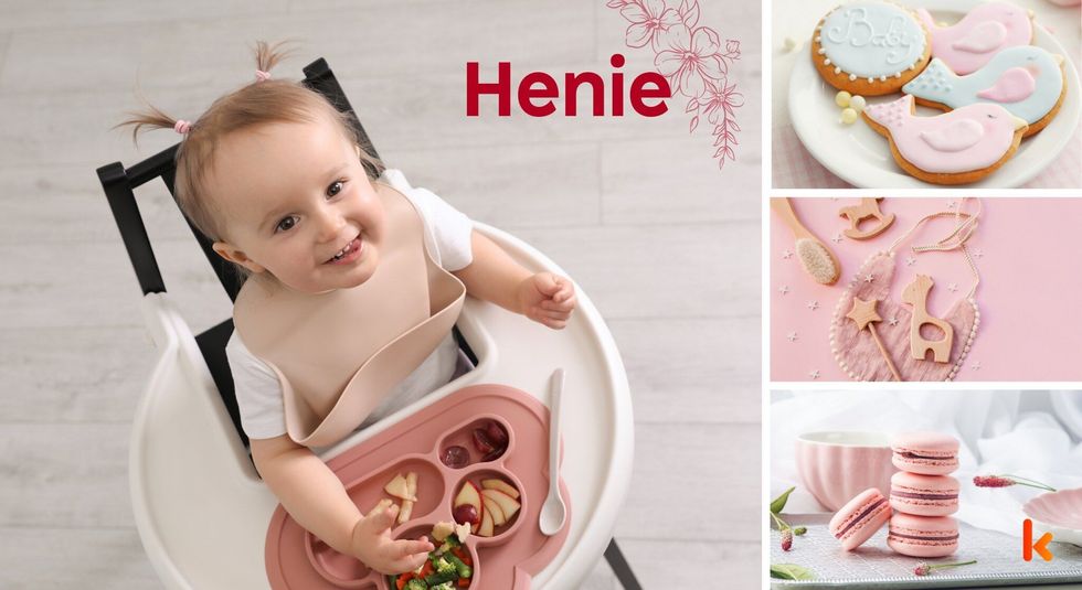 Baby name henie - pink macaroons, baby teethers & cookies with cream