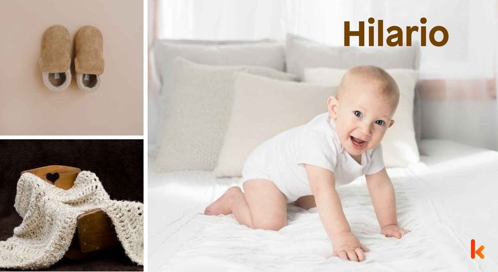 Baby Name Hilario - cute baby, shoes and cradle.