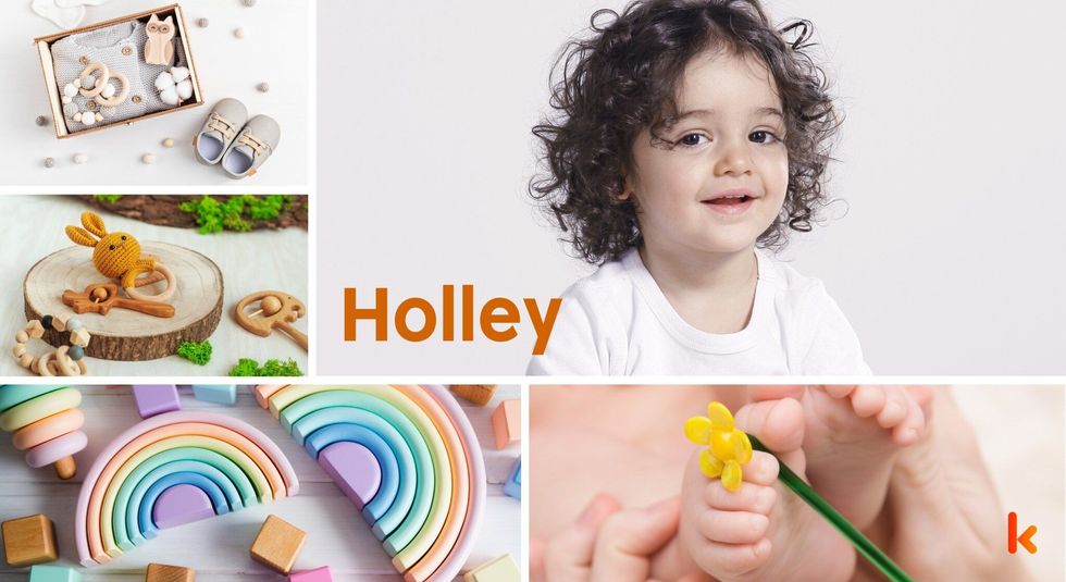 Baby name holley - toys, baby feet, knitted bunny & baby teethers.