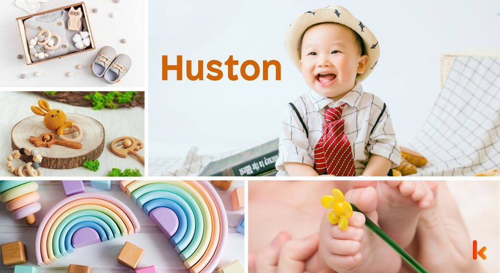 Baby name huston - block toys, knitted bunny, baby feet & teethers.