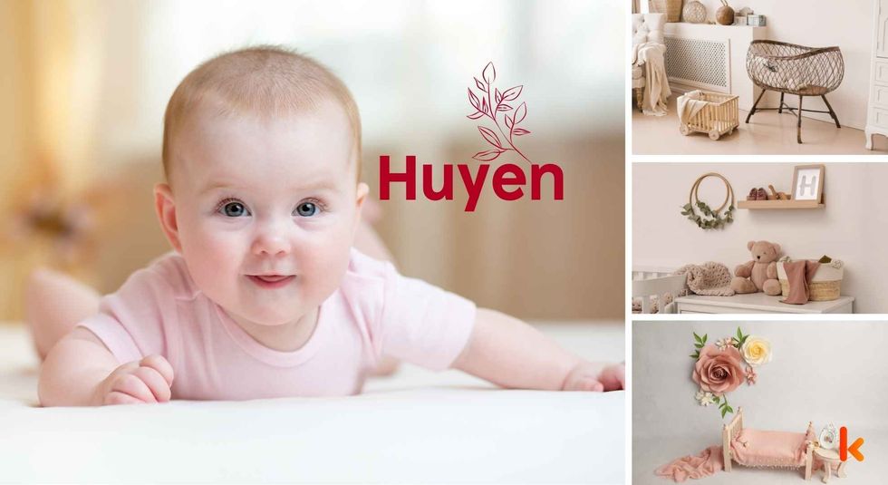 Baby name Huyen - Cute baby, baby bed, room, cradle. 