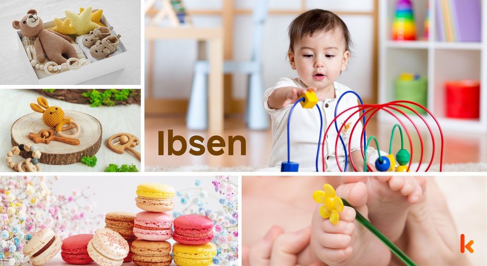 Baby name ibsen - macaroons, baby feet & knitted soft toys