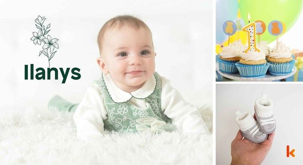 Baby name Ilanys - cute baby, cupcake & booties