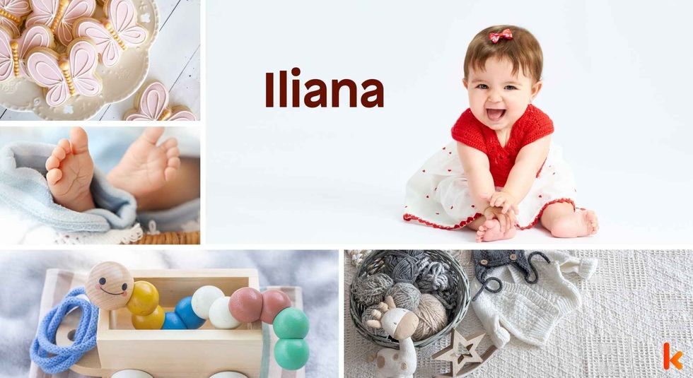 Baby name Iliana - happy baby, toy, feet, cookies