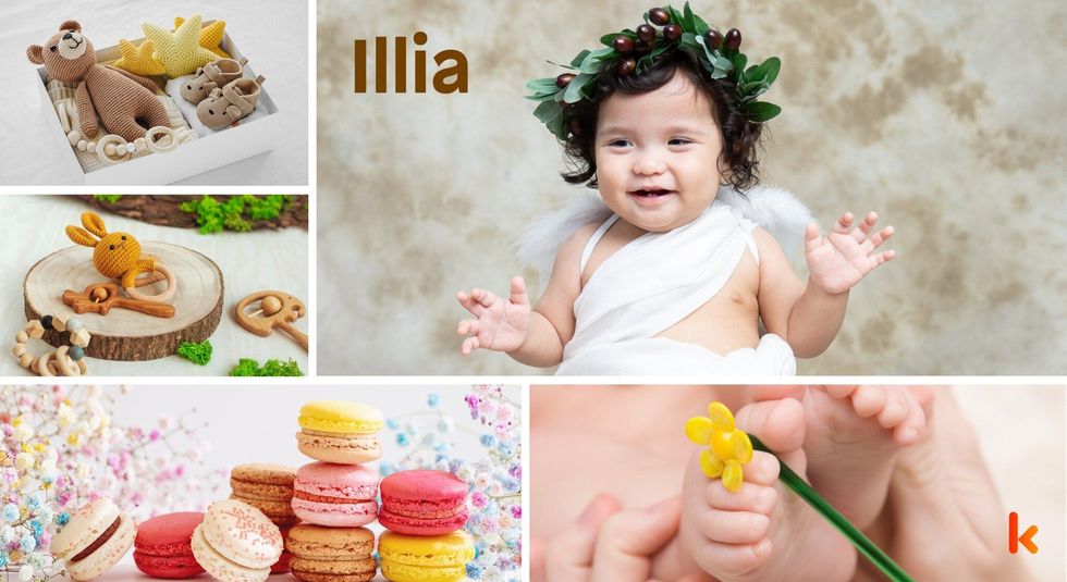 Baby name illia - macaroons, baby feet & knitted soft toys