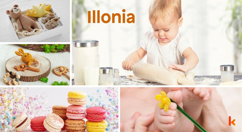 Baby name illonia - macaroons, baby feet & knitted soft toys
