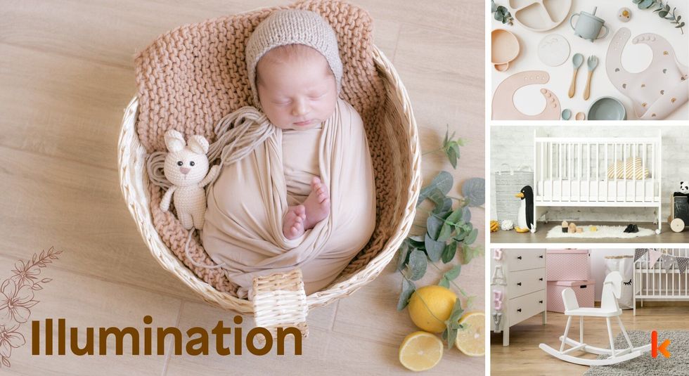 Baby name illumination - baby cradle & crib with baby cutlery