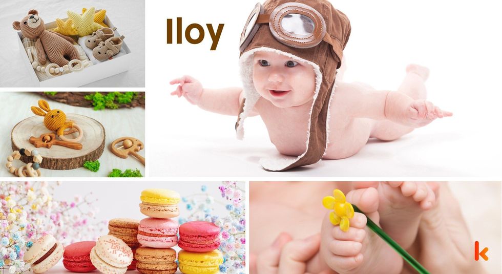 Baby name iloy - macaroons, baby feet & knitted soft toys