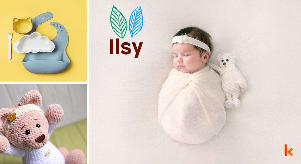 Baby name ilsy - teddy bear, baby spoon & bowl