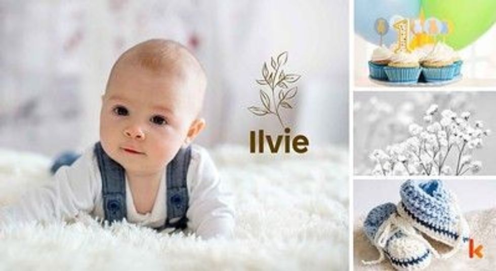 Baby name Ilvie - cute baby, cupcake, flowers & cupcake
