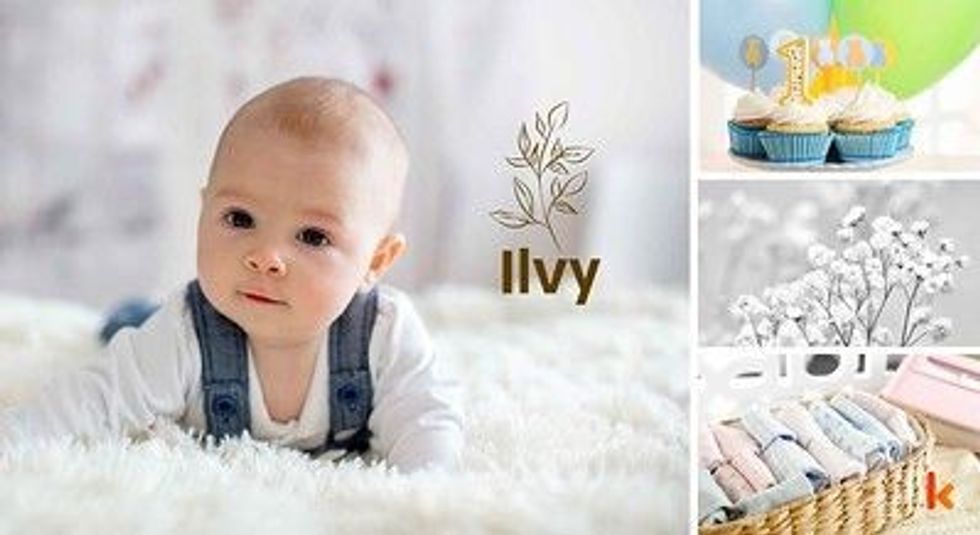 Baby name Ilvy - cute baby, cupcake, flowers & clothes