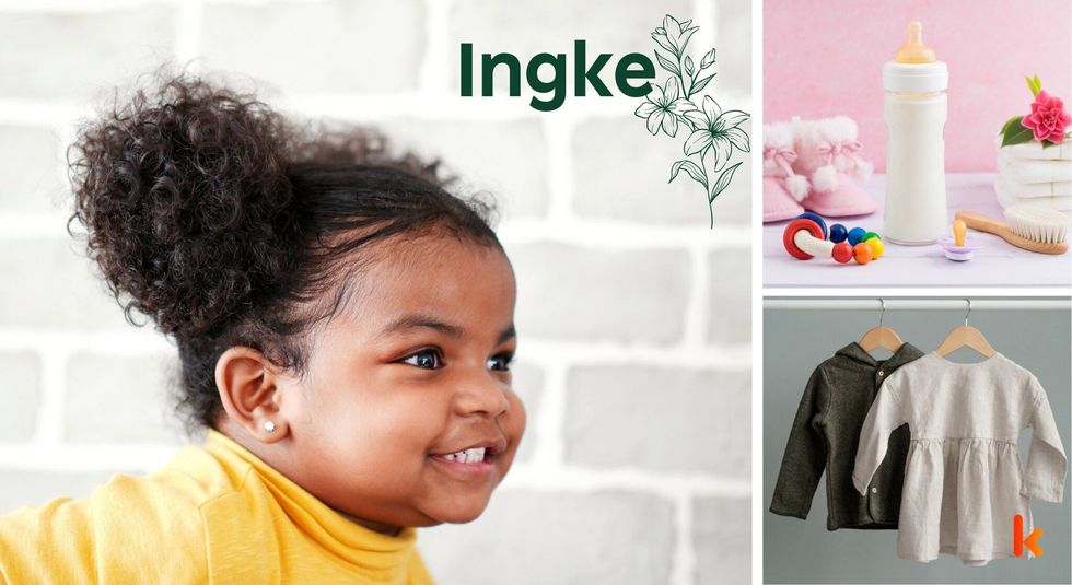 Baby name Ingke - cute baby, baby bottle & clothes