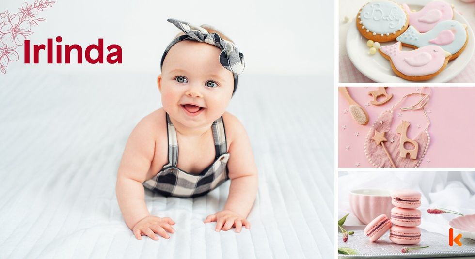 Baby name irlinda - pink macarons, baby bath essentials & cookies with cream