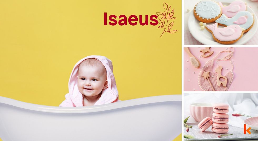 Baby name isaeus - pink macarons, baby essentials & cookies with cream