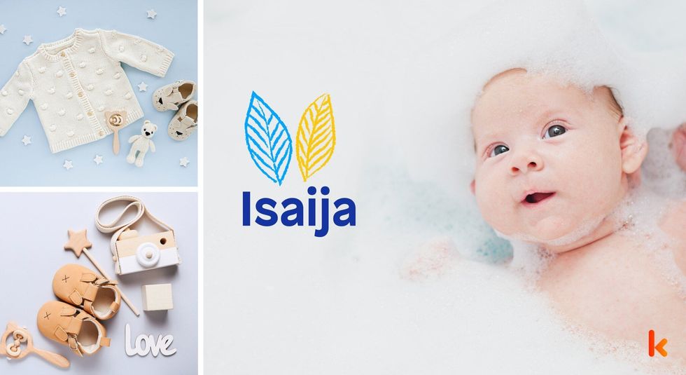 Baby name isaija - cute baby, booties, toy camera & top