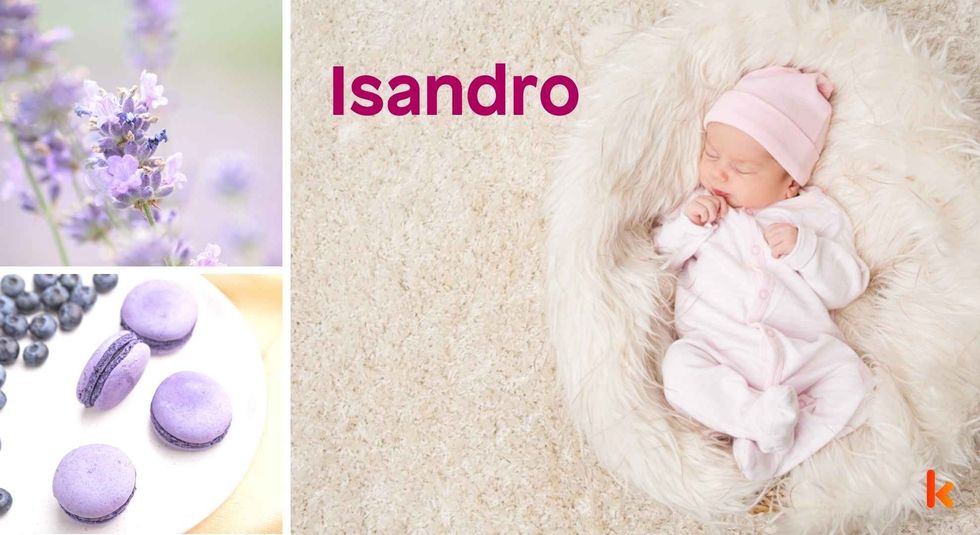Baby name Isandro - cute baby, flowers, macarons