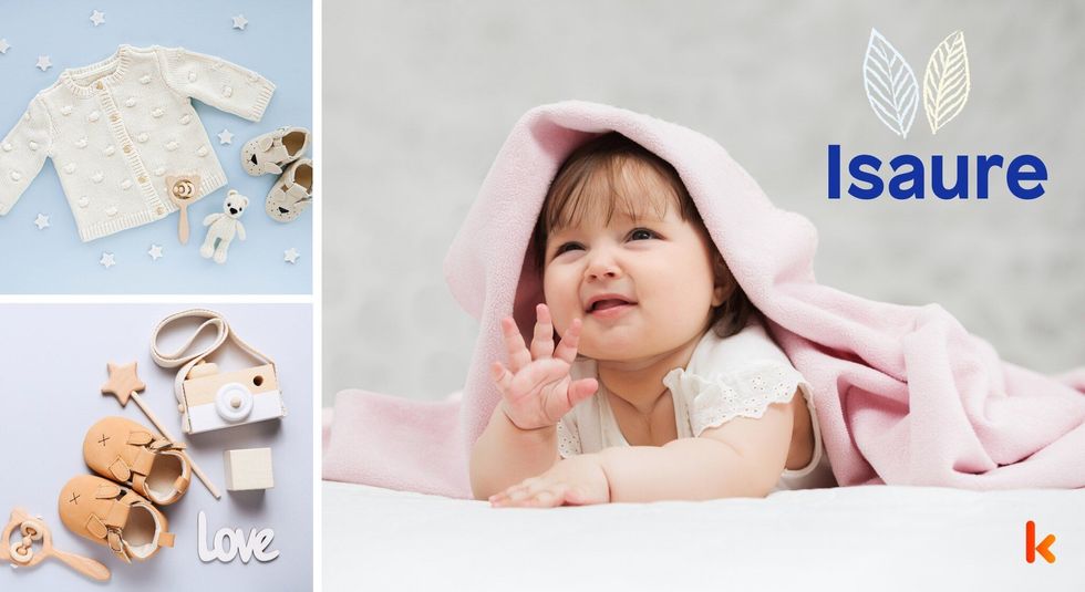Baby name isaure - cute baby, booties, toy camera & top
