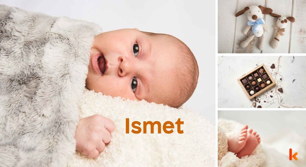 Baby name Ismet - Cute baby, chocolate, feet, knitted toys.