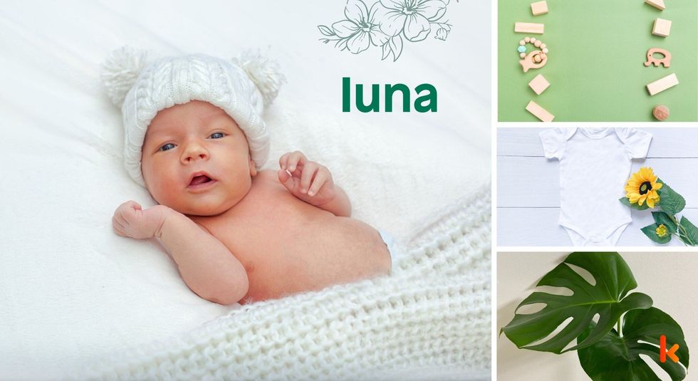 Baby Name Iuna - cute baby, green leaf , baby clothes