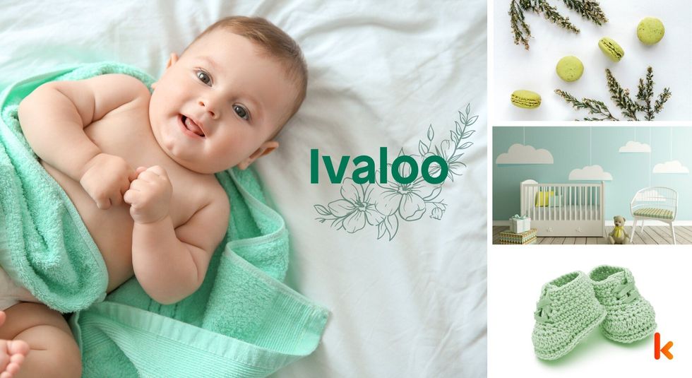 Baby Name Ivaloo - cute baby, macarons, baby crib, baby booties.