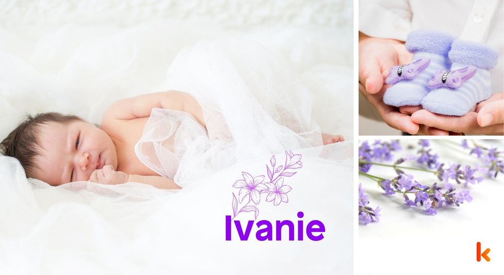 Baby Name Ivanie - cute baby, purple Flower, baby booties.
