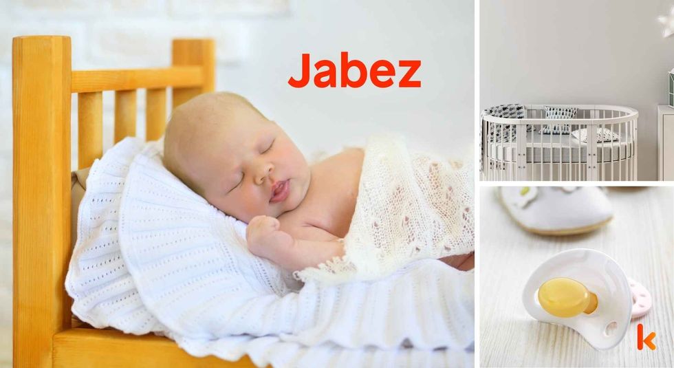 Baby name Jabez - cute baby, crib and pacifier