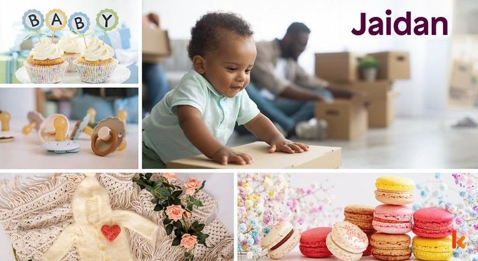 Baby name Jaidan - cute baby, cupcakes, pacifier, clothes & macarons