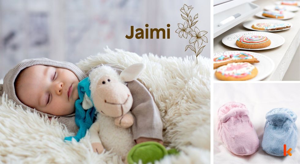 Baby name Jaimi - cute baby, cookies & booties