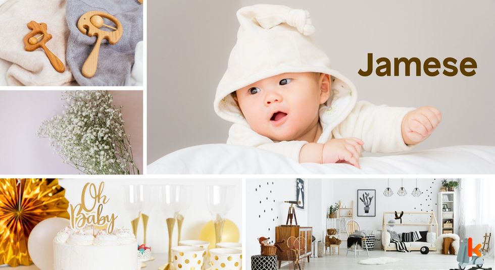Baby name Jamese - cute baby, teether, flowers, cake & baby room