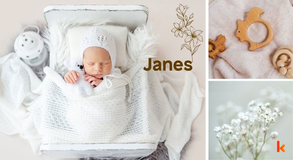 Baby name Janes - cute baby, teether & flowers
