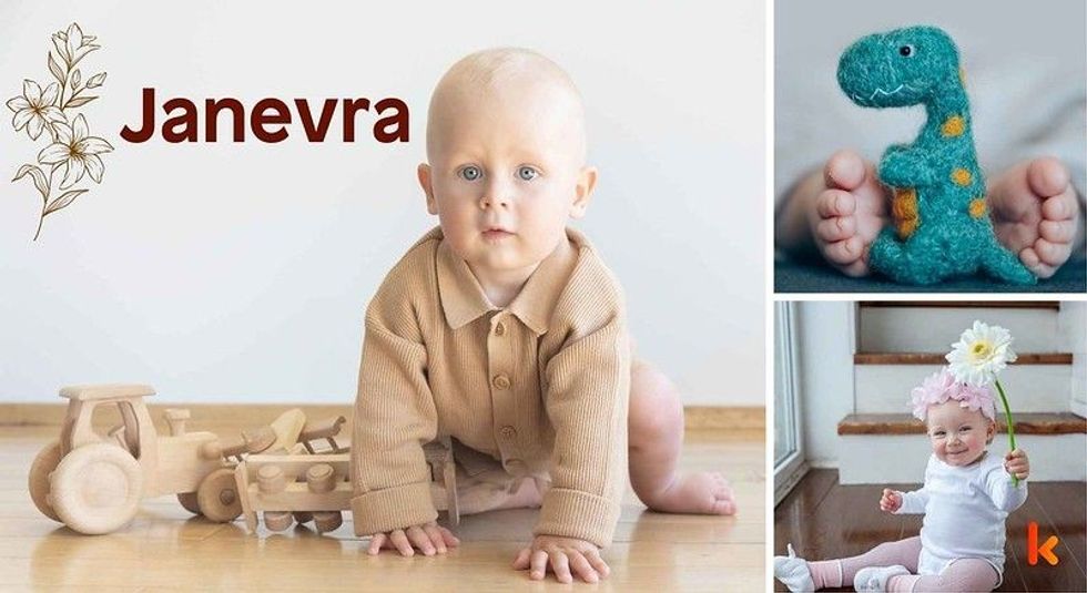 Baby name Janevra - cute baby, baby costume, baby feet & baby flowers.