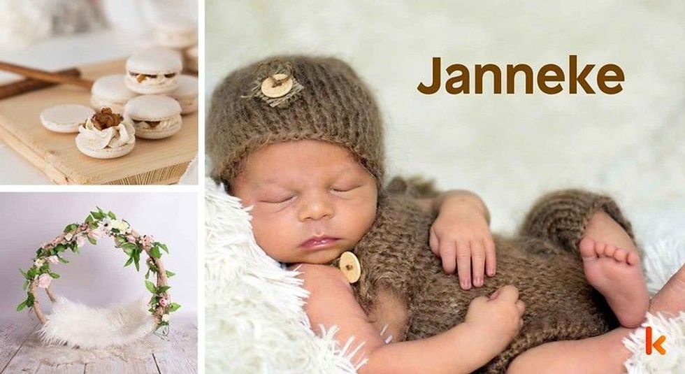 Baby name Janneke - cute baby, macarons & tiny floral bed